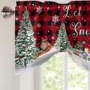 Christmas Tie Up Window Valances for Kitchen, Snowman Rod Pocket Curtain Valance Let it Snow Black Red Buffalo Plaid Window Topper Decor Xmas Tree Valance Curtains for Living Room, Bedroom, 54" x 18"