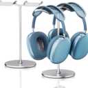 NQQNQQ1PACK Aluminum Dual Headphone Stand for Over-Ear Gaming Headsets  Heavy Base Holder Compatible with Beats, Bose, ATH, AKG. DJ-O (Silver)