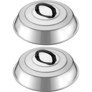 HaWare 12.6 Inch Cheese Melting Dome Wok Lids, Round Stainless Steel Basting Cover Lids with Heat Resistant Handle, for Flat Top Griddle Grill Cooking Indoor or Outdoor, Camp BBQ Accessories, 2 Domes