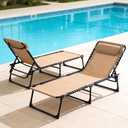 2 Pack Outdoor Folding Chaise Lounge 5-Position Adjustable Recliner 400LB Heavy Duty Portable Patio Camping Beach Chair, Beige