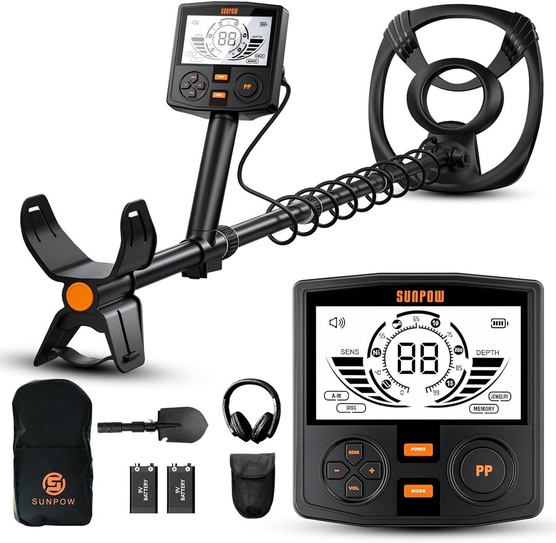 SUNPOW Metal Detector for Adults Professional - High Accuracy with 12" Waterproof Coil, 2x Backlit LCD Display, Advanced DSP Chip, 5 Modes, Adjustable Length (19"-59"), Sturdy Spiral Structure -OTMD14 SUNPOW Metal Detector for Adults Professional - High Accuracy with 12" Waterproof Coil, 2x Backlit LCD Display, Advanced DSP Chip, 5 Modes, Adjustable Length (19"-59"), Sturdy Spiral Structure -OTMD14