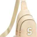 Birthday Gifts for 7 8 9 10 11 12 13 Year Old Girls Small Initial Sling Bag Cross Body Bag Fanny Pack for Girls (Beige)