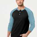 Dokotoo Men Men's Henley Shirt Fall Crewneck Color Block Slim Fit Long Sleeve T Shirts Button Up Tees (Black, M)