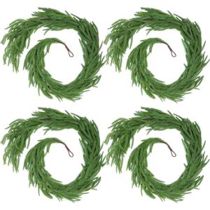 4 Pcs Artificial Norfolk Pine Garlands, Christmas Real Touch Winter Pine Garland, Green Artificial Greenery Cedar Garland for Mantle, Table, Wall, Indoor, Outdoor Christmas Decorations (6FT)