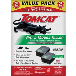 Tomcat Rat and Mouse Killer Disposable Stations for Indoor/Outdoor Use: Child and Dog Resistant, Pre-Filled, Easy Monitoring, 2-Pack