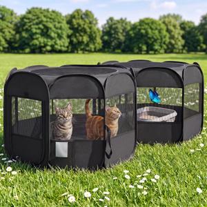 2-in-1 Dog Playpen Portable Cat Playpen, Non-Separable, No Assembly | Pop Up Puppy Pet Play Pen Tent Indoor Outdoor Enclosed, Large Kitten Crate Cage Kennel, Small Animals Kitty Condo House, 71"L x 34"W x 24.1"H