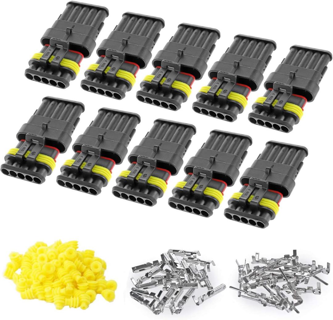 10 Kit 5 Pin Connector, 20-16 AWG Waterproof Electrical Automotive Wire Connector, 1.5mm Series Terminals Male Female Car Connectors Plug Sets