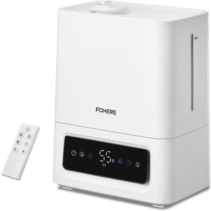 FOHERE 6L Humidifiers for Bedroom, 60H Cool Mist Humidifier for Large Room, 28dB Ultra-Quiet Runtime for Baby, Indoor, Plants, Smart Humidity Sensor, 16H Timer, Night Light, Oil Diffuser, White
