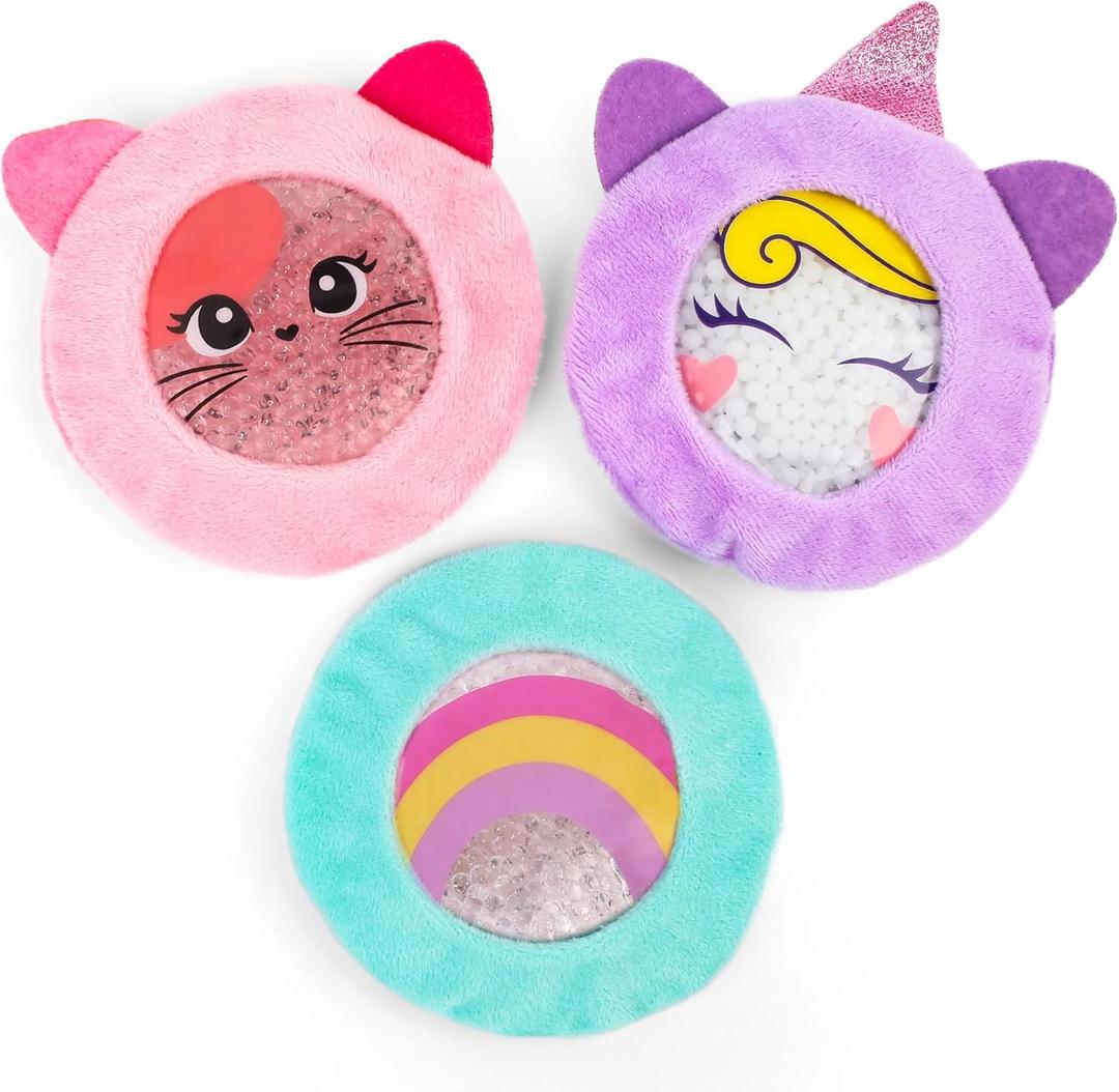 LotFancy Kids Ice Packs for Boo Boos, 3 Pack, Reusable Hot Cold Packs with Cute Plush Sleeves, Small Round Gel Beads Pads for Injuries, Headache, Fever, Wisdom Teeth, Pain Relief, 4.75