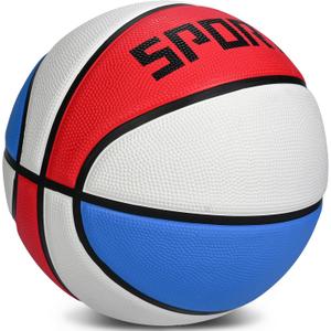 KUYOTQ Kids Toddler Youth Adult Size 3/4/5/6/7 Basketball 22/25.5/27.5/28.5/29.5" Thickened Rubber or Faux Leather Indoor Outdoor Basketball for Boys Girls Womens Mens Basket Ball Gifts (Red White Blue Thickened Rubber)