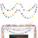TBD Decor 2pk Pom Pom Garland Easter Decorations 13FT Colorful Large Felt Ball Spring Garland Easter Tree Decorations for Mantle,Indoor Holiday Wedding Birthday Party Supplies