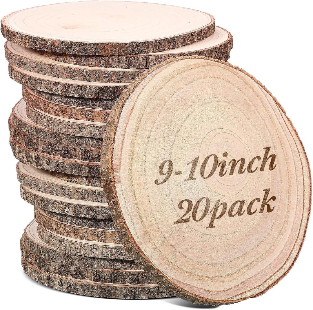 Tioncy 20 Pcs Natural Large Wood Slices for Wedding Centerpieces Decor Round Unfinished Wood Slab for Tables Wooden Circle for DIY Crafts Rustic Centerpiece(9-10 Inch)