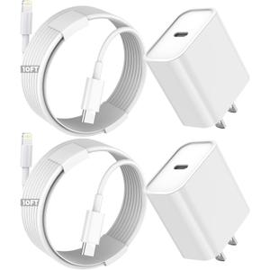 iPhone Fast Charger,Extra Long iPhone Charger Fast Charging 10Foot 2Pack i Phone Chargers 10FT USB C to Lightning Cable Cord Adapter for iPhone 14 Pro Max/14 Plus/13 Mini/13/12/11/X/XR/SE/iPad/AirPods