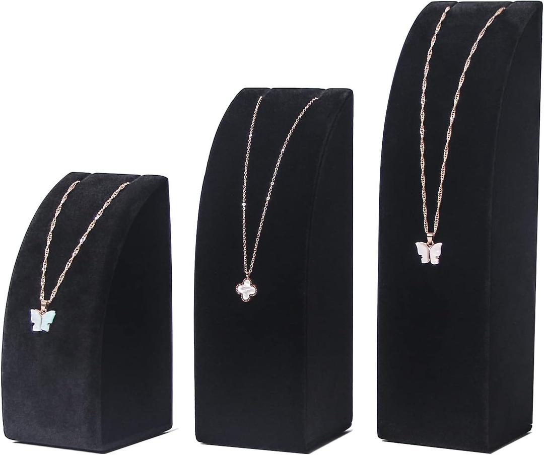 3Pcs/Set Necklace Holder Organizer Velvet Jewelry Display Stand For Selling Pandent Chain Necklace Rack for Show (Black Velvet)