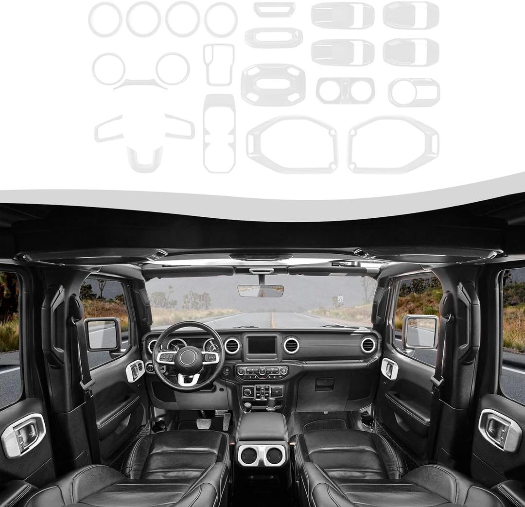 23PCS Full Set Interior Trim Kit for 2018-2023 Jeep Wrangler JL JLU & Jeep Gladiator JT,Side Outlet Door Handle Bowl Reading Light Cup Holder Cover Trim (White)