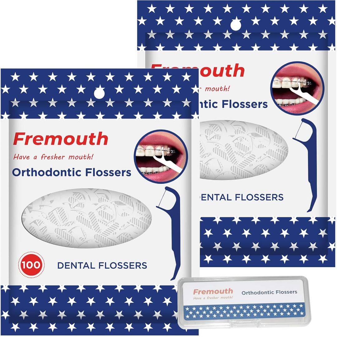 Orthodontic Flossers for Braces - Ortho Dental Floss Picks, 100 Count (Pack of 2), with a Travel Case
