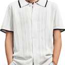Arshiner Boys Button Down Shirt Short Sleeve Knit Shirt Summer Vintage Fashion Casual Beach Shirts for Kids 3-14 Years (9-10 Years, White)