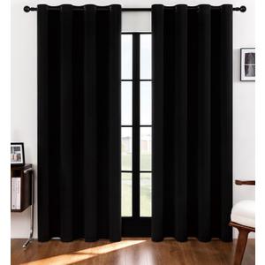 Rutterllow Blackout Curtains for Living Room 2 Panels Set, Thermal Insulated Room Darkening Curtains for Bedroom, Grommet Top (52x84 Inch, Black)