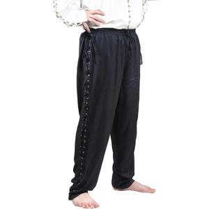 ThePirateDressing Medieval Renaissance Pirate Cosplay Costume Mens Lace-Up Pants (X-Large, Black Rayon Fabric (Design# 1122))