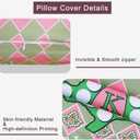 Sorority Gifts Throw Pillow Covers 18x18 Inch Pink Green Plaid Leaves Decorative Pillow Cases for Women Girls Couch Bed Office Bedroom Decor Square Velvet Throw Pillow Cover (1908)