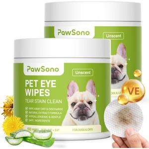 PawSono Eye Wipes for Dogs & Cats, Hypoallergenic Dog Eye Wipes Cleaner, Soothing Cleaning Grooming Pet Wipes Gently Remove Tear Stain, Eye Debris, Discharge, Mucus, Deodorizing
