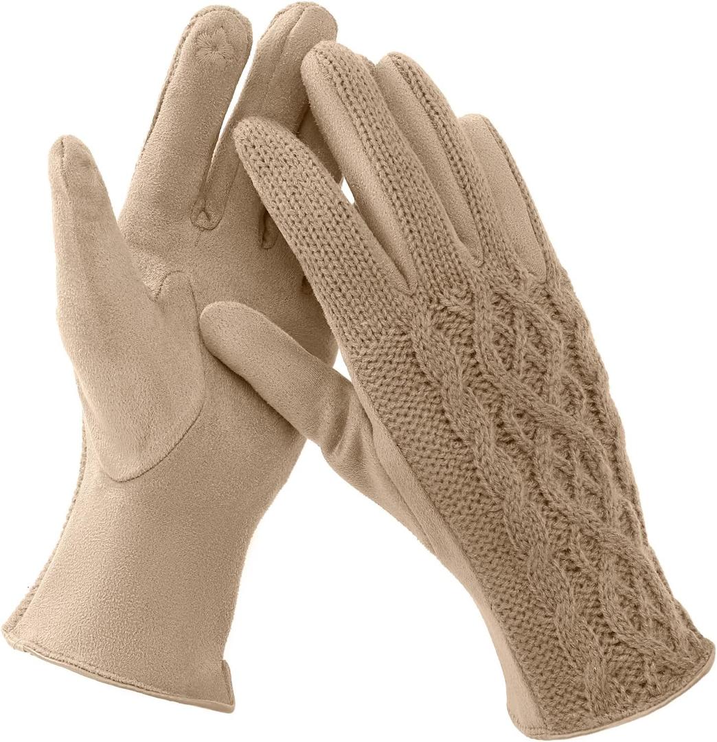 Winter Gloves, Winter Gloves for Women Cold Weather Touch Screen, Winter Gloves Womens Warm Knit Glove (Khaki)