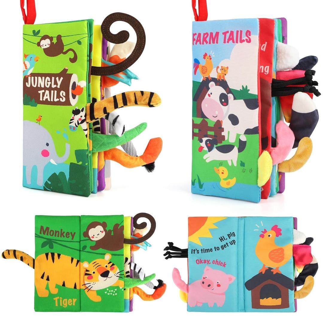 beiens Baby Books 0-6 Months, 2PCS Baby Toys 0-3-6-12-18 Months, Touch Feel Sensory Cloth Crinkle Soft Books, Tummy Time Stroller Infant Newborn Toys, Boy Girl Shower Gifts