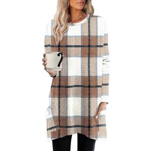 XIEERDUO Womens Tunic Tops Long Sleeve Crew Neck High Low Hem Loose Fit Shirts Blouses with Pockets XL