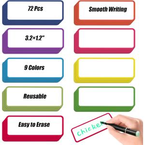 72 Pcs Dry Erase Magnetic Labels, 3.2  1.2" Magnetic Name Tags Reusable Magnetic Label Stickers for Whiteboard, Refrigerator, Locker Classroom Office Home (Colored Border)