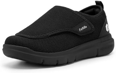 FitVille Diabetic Shoes for Women Extra Wide Width Walking Shoes Slip-On Orthopedic Shoes for Swollen Feet Foot Pain Relief - EasyTop Wings V2 ( Jet Black, 8.5)