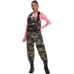 BASSDASH Women Neoprene Chest Waders Desolve Bare Camo for Fishing Hunting with 600 Grams Insulated Rubber Boot Foot, Small, Boot 6