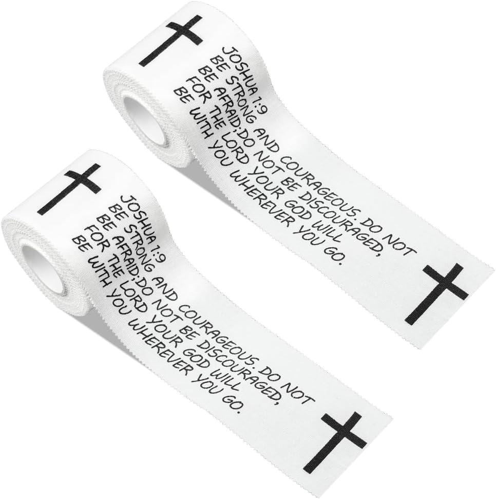 2Pcs Christian Cross Athletic Sports Wrap Tape 2in x 23ft Jesus Cotton Zinc Oxied White Wrist Tape for Tennis Baseball Soccer Boxing, Christian Gifts for Men Women