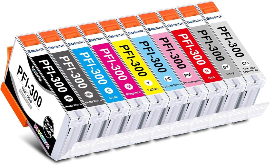 PFI-300 Ink Cartridges Compatible Replacement for Canon PFI 300 PFI300 Ink Cartridge High Yield Work for Canon ImagePROGRAF PRO-300 PRO300 Printer (10-Pack,MBK/PBK/C/M/Y/PM/PC/R/GY/CO)