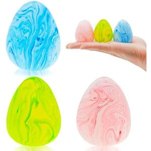 Easter Egg Squishy Fidget Toys, 3 Pack Stress Relief Sensory Toys for Kids & Adults, Colorful Marbled Squishy Balls, Easter Basket Stuffers, Party Favors & Gifts for Easter Celebrations