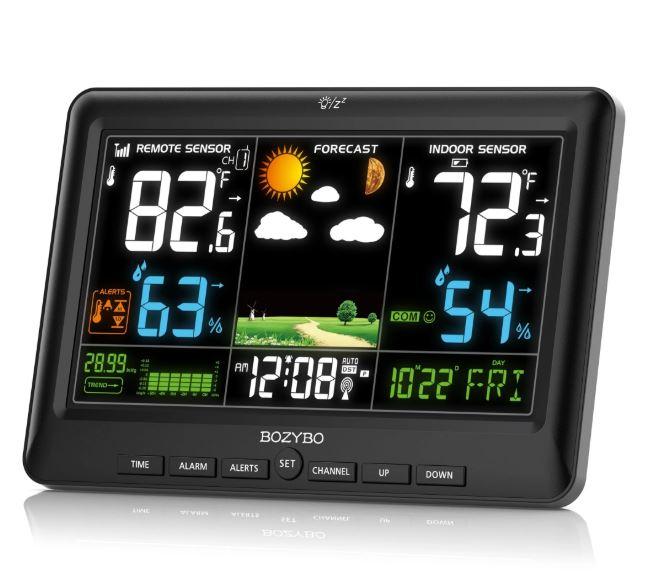 Weather Station Wireless Indoor Outdoor Thermometer: BOZYBO Digital Atomic Clock with Indoor/Outdoor Temp, Temperature Gauge Weather Clock with Calendar and Adjustable Backlight, KA0030
