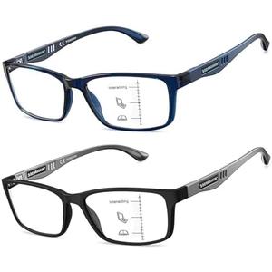 CARA Progressive Reading Glasses for Men Multifocus TR90 Readers, Extremely Lightweight Blue Light Blocking Eyeglasses 2 Pack(1.75x)