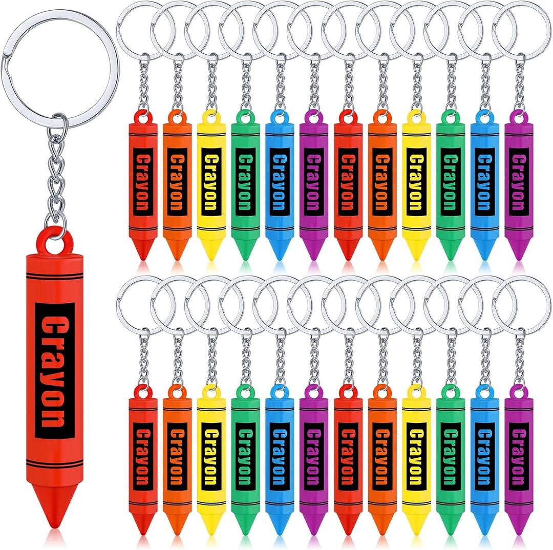 Sureio 24 Pcs Crayon Keychains Back to School Gifts Bulk for Teacher Cute 3D Hanging Keychains Teacher Appreciation Gifts for First Day of School Party Favors