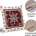 Winter Snowflakes Pillow Covers Set of 2 18x18in Christmas Red Black Buffalo Plaids Cotton Linen Throw Pillowcases Holiday Indoor Outdoor Sofa Couch Square Cuchion Covers Decor