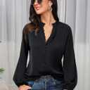 AGSEEM Womens Button Down Shirts Lantern Long Sleeve Boho Floral Print Chiffon Dressy Business Casual Blouses Tops 2026 (Black, L)