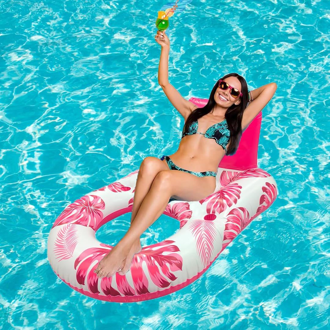 Pool Floats for Adults,Large Inflatable Pool Lounger,Pool Floats Chairs Tanning Bed for Swimming Pool,Party with Cup Holders,Backtest,Foodrest (red)