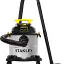 STANLEY Wet/Dry Vacuum SL18115, Stainless Steel Tank, 5 Gallon 4HP Shop Vacuum, Portable Style Ideal for Home/Shop/Jobsite Dust Collection Job with Vacuum Attachments, Silver+Yellow