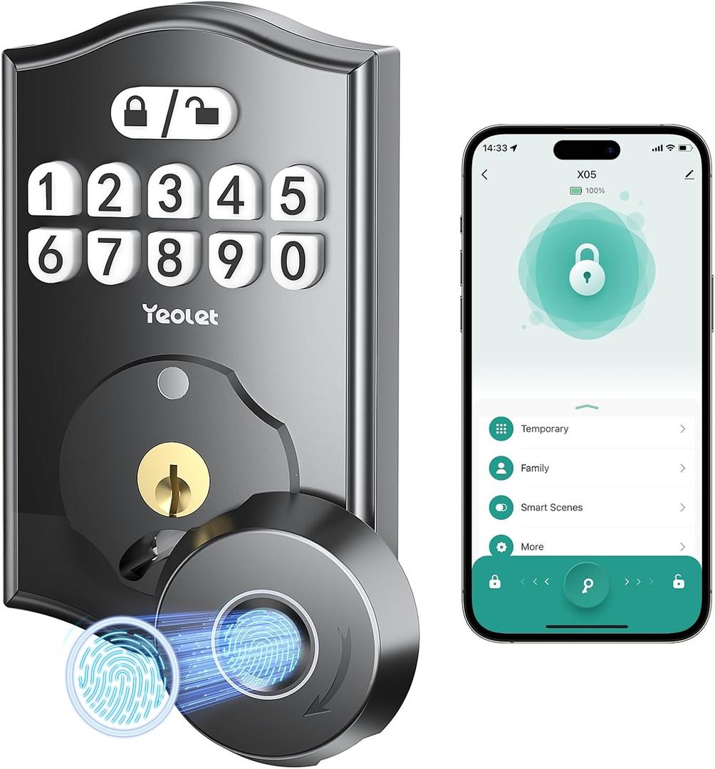 Fingerprint Keyless Entry Door Lock App Control Smart Locks for Front Door, Keypad Deadbolt, Auto Lock One Time Password Easy Installation, Black