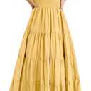 PRETTYGARDEN Women's Casual Summer Midi Dress Puffy Short Sleeve Square Neck Smocked Tiered Ruffle Dresses, Small