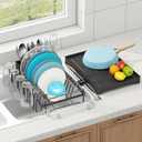ANTOPY Dish Drying Rack in Sink, Expandable Rustproof Dish Rack for Kitchen Counter, Over The Sink Dish Drainer with Utensil Holder, Cup Rack, Drainboard, Space Saving Dish Dryer Rack for Inside Sink