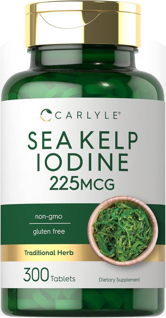 Carlyle Sea Kelp Iodine Supplement | 225mcg | 300 Tablets | Non-GMO, Gluten Free | Traditional Herb Supplement, EXP 07/2027