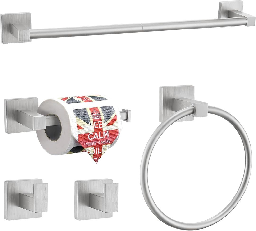 Lairuier 5-Piece Brushed Nickel Bathroom Hardware Set, Bathroom Accessories Set with Towel Bar, Toilet Paper Holder and 2 Towel Hooks SUS304 Stainless Steel Towel Bar Set Wall Mounted