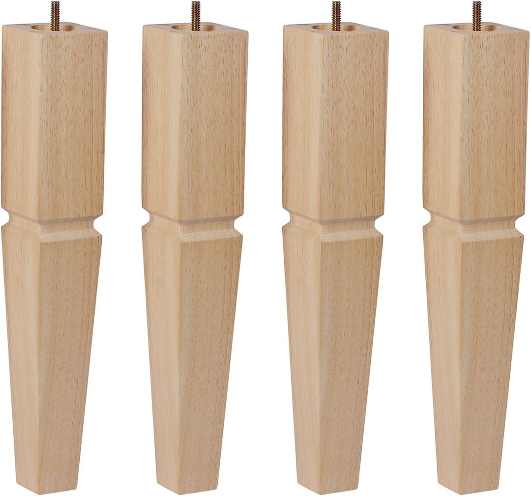 16" H 2.75" W Square Unfinished Oak Furniture Legs - Heavy Duty Mid Century Tall Wooden Legs Set of 4 for Tables, Bench, Ottomans - with Installation Hardware (Natural) (Plain Wood Color)