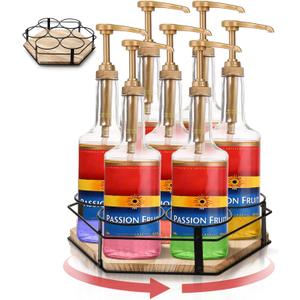 7 Bottles Rotating Syrup Rack, Countertop Coffee Syrup Organizer Stand, Syrup Bottle Storage Holder Spinner, Turntable Wine Display Lazy Susan Tray for Coffee Bar, Kitchen, Pantry