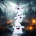 Goplus 4 Ft Halloween Decorations Outdoor Stacked Ghosts, Free-Standing Cute Yard Decorations with 120 Built-in LED Lights, Halloween Light up Spooky Ghosts for Lawn, Garden, Front Porch, Party