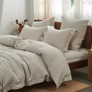 Simple&Opulence 100% Washed Linen Duvet Cover Set with Embroidered,3 Pieces Soft Farmhouse Comforter Set with Button Closure,1 Duvet Cover and 2 Pillowshams (King, Natural Linen)